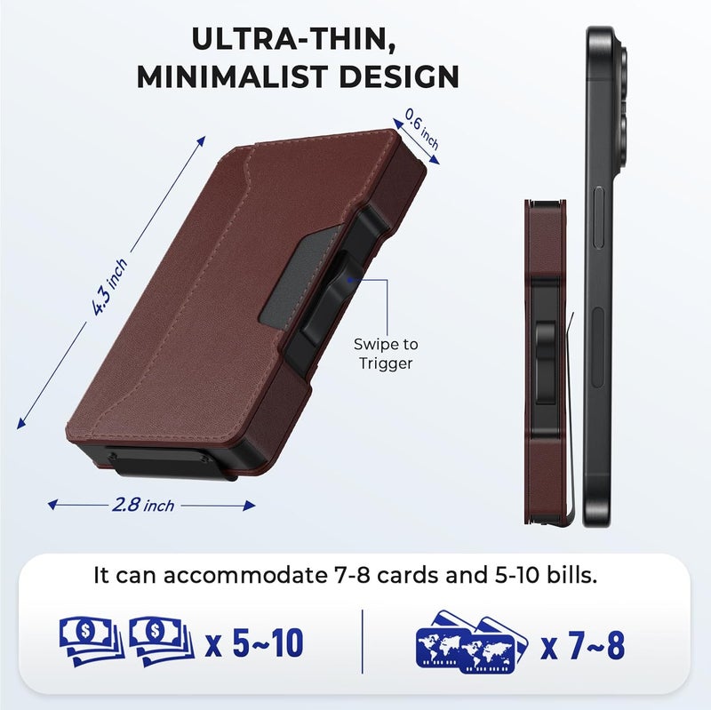 BESSIO Slim Wallet for Men - Minimalist Mens Wallet with Money Clip, Aluminum Pop Up Card Case and Leather Slots Credit Card Holder RFID Blocking Wallet for Men with Gift Box - Image 5